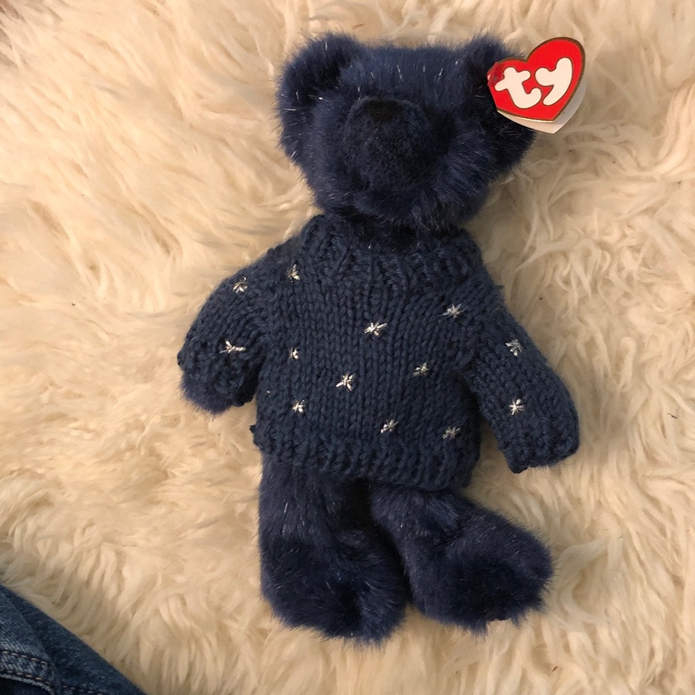 Ty Navy Blue Plush Bear with Knit Star Sweater